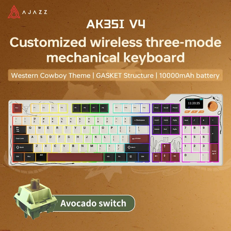 Ajazz AK35I V3/V4 MAX Tri-mode Wired Bluetooth Wireless Gaming Keyboard Gasket Full Key Hot Swap 104 Keys Customized Keyboard