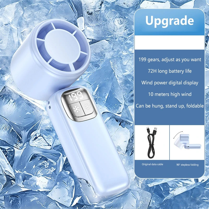 Lenovo Handheld Fan Cooling Ice Cooler Rechargeable USB Brushless Motor 199 High Speed Turbo Jet Fan for Outdoor Travel Office