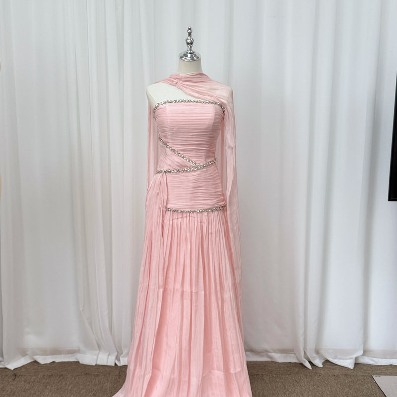 Mila Customized Sage Green A-Line Shawl Strapless Prom | SAMAG