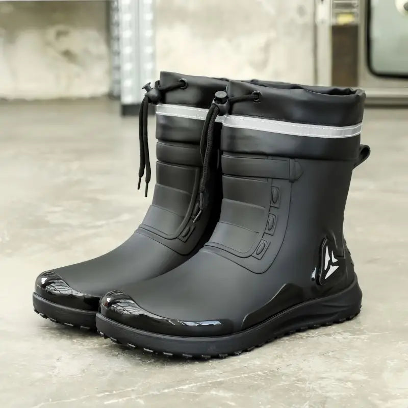 Men's New Short Rain Boots with Elastic Cuff Waterproof Non-Slip Soft Sole Work Rubber Shoes