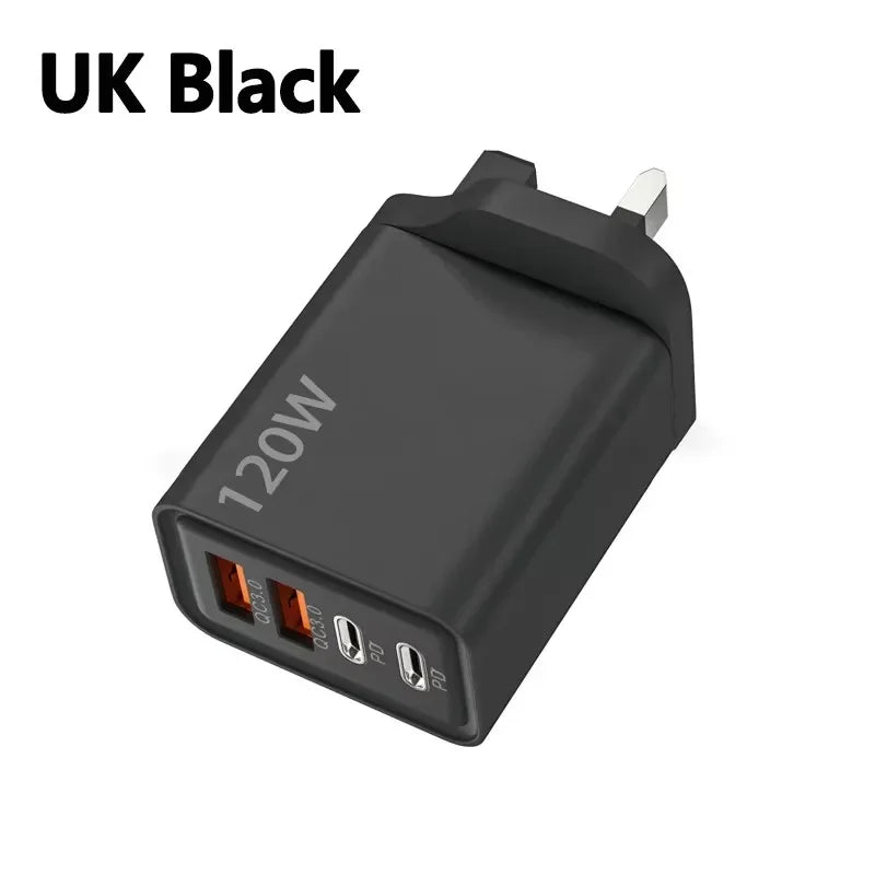 PD 120W 4 Ports USB C Charger Quick Charge 3.0 Type C USB Phone Chargers Fast Charging for Samsung IPhone Xiaomi Huawei