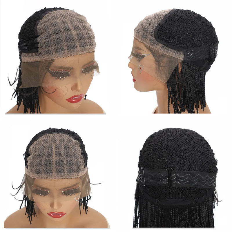 Synthetic Crochet Braids Wig for Black Women Short Wigs with Baby Hair 13*4 Lace Frontal Braiding Hair Black Glueless Wig
