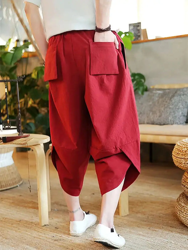 Beach Summer Cotton Linen Cargo Shorts Men Baggy Wide leg | SAMAG
