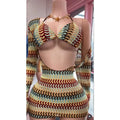 HLJ Y2K Fashion Coffee Striped Bikini Set Women Beaded | SAMAG