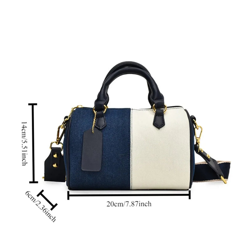 Patchwork Colorblock Mini Handbags For Women Denim Shoulder Cross Body Bags Casual Street Small Boston Bag 2025 Designer Purses
