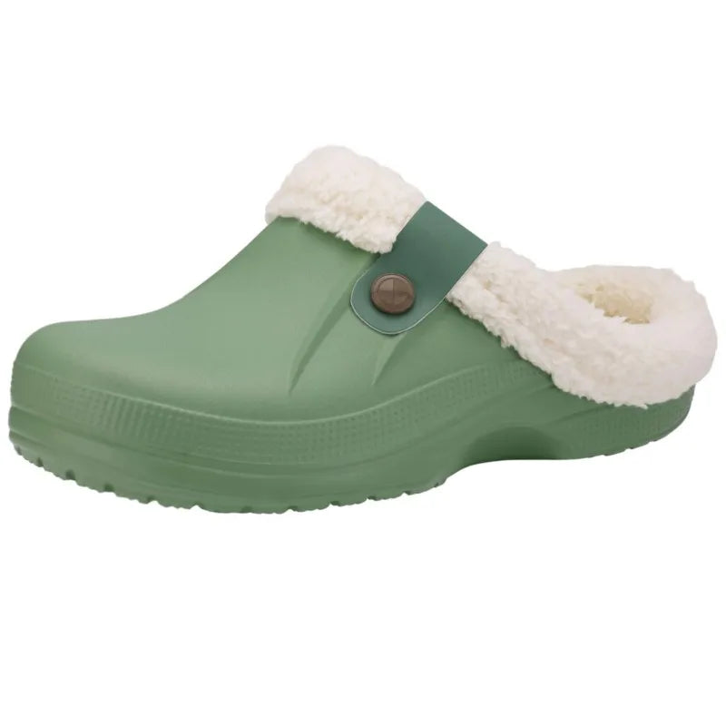 Smile Winter Fur Lined Clogs Women Fuzzy Slippers Men Warm House Slippers Adult Outdoor Waterproof Slippers Comfort Garden Clogs