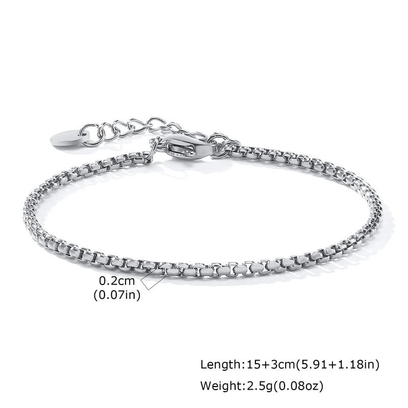 Goxygen Dainty Silver Color Stackable Bracelet Stainless Steel Beads Thin Chain for Women Men Jewelry Sets Gifts
