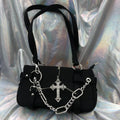 Japanese Vintage Streetwear Punk Women Handbags Y2k Aesthetic Trendy Cross Chain Shoulder Bags Casual Fashion Chic Underarm Bag