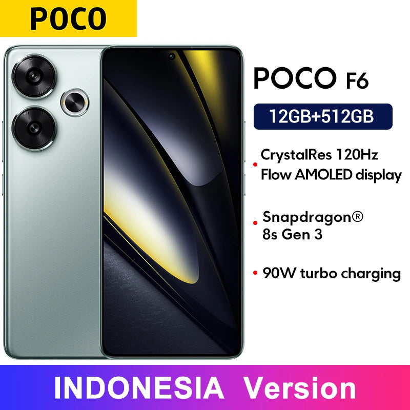 POCO F6 5G Global Version and Indonesian version 90W turbo charging Snapdragon 8s Gen 3 NFC 6.67”120Hz Flow AMOLED DotDisplay