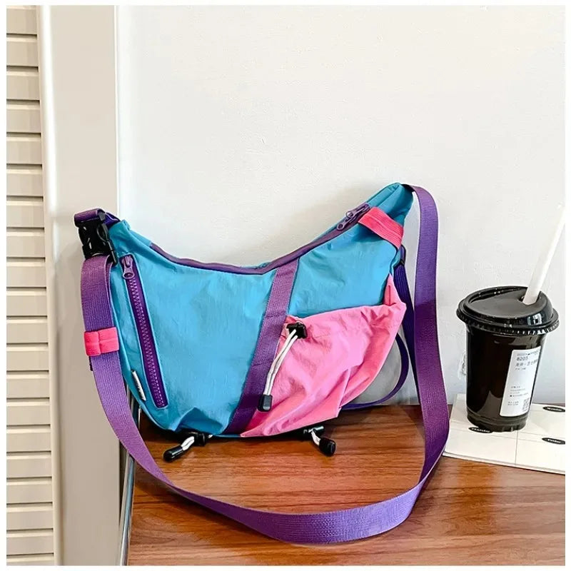 Composite Fabric Patchwork Hobos Zipper Personality Color Matching Women's Bags 2025 Fashion Super Cool Fashion Crossbody Bags