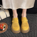 Women's Summer Perforated Mules | Retro Suede Adjustable Buckle Closed-Toe Slides | Platform Wedge Sandals for Height Boost