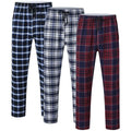 Men's 3Pcs Pajama Sleeping Pants Cotton Plaid Pjs, Long Plaid Print Sleepwear Pajama Pants with Elastic Waist Homewear