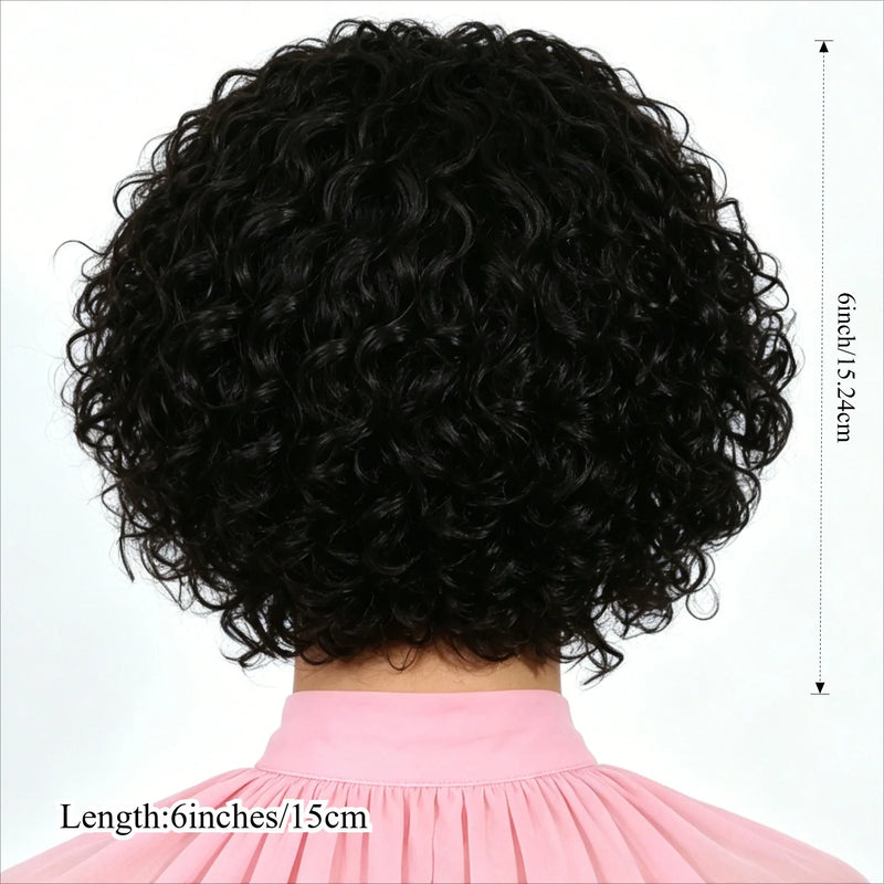 Stylish Short Curly Pixie Cut Headband Wigs 6 Inch 1B Natural Black Human Hair 150% Density Machine Crafted Breathable Lightweig