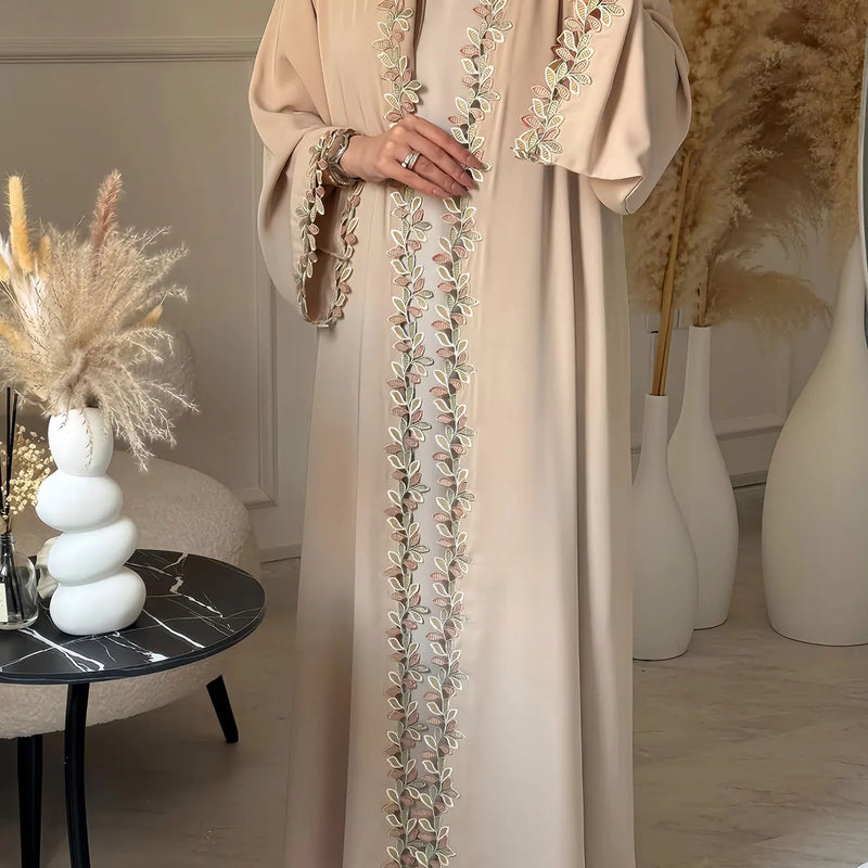 Elegant Lace Trim Abaya Women's Clothing Long Sleeve | SAMAG