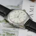 Vintage Shanghai Hand Wind Mechanical Watch  Simple Silver Case Black Leather Band Business Dress Wrist Watch