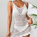 Women Sexy Knitted Halter Tight Cover Ups 2024 Summer Hollow See Through Beach Dress Short Skirt Sunscreen Solid Cover Up