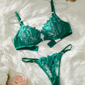 Floral Embroidery Sexy Lingerie Set Women Transparent Bralette Underwire Push Up Bra Panty 2 Piece Set