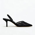 2026 Spring/Summer New Women's Shoes Champagne Chinese Embroidery Mesh Pearl Pointed High Heels Thin Heels Baotou