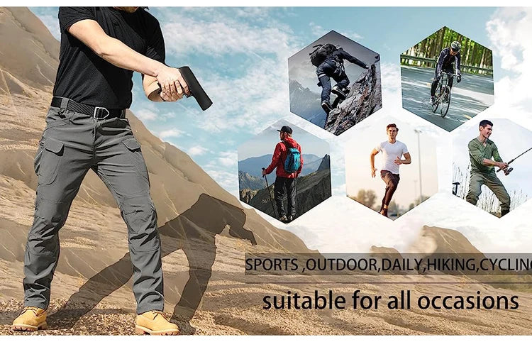 Cargo Pants Hiking Men Outdoor Waterproof Multi-pocket Tactical Trousers Camping Spring Autumn Combat Rip-Stop Work Pant