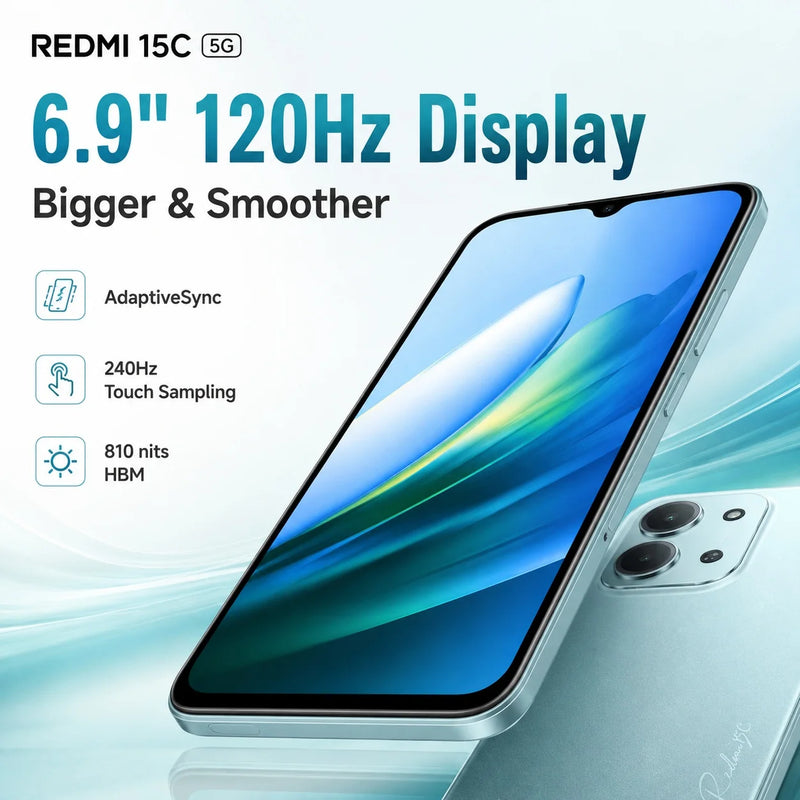 2026 new Redmi 15C 5G 8GB+256GB Smartphone, Dimensity 6300, 120Hz Display, 50MP AI Camera, 6000mAh Battery, 33W Turbo Charge