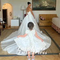 Customized Simple Stain Strapless Pleats A - Line High Side - View 3 | SAMAG