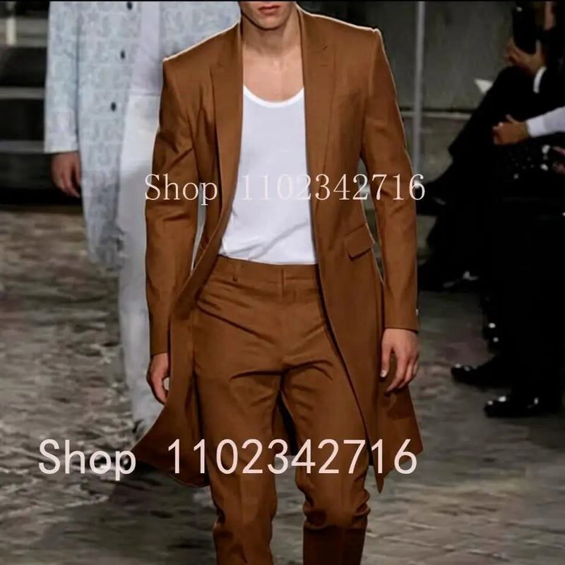 2025 New Summer Long Jacket Wedding Suits for Men White Trousers Groom Tuxedos Classic Lapel Man Blazer 2 Pieces Coat Pants Prom
