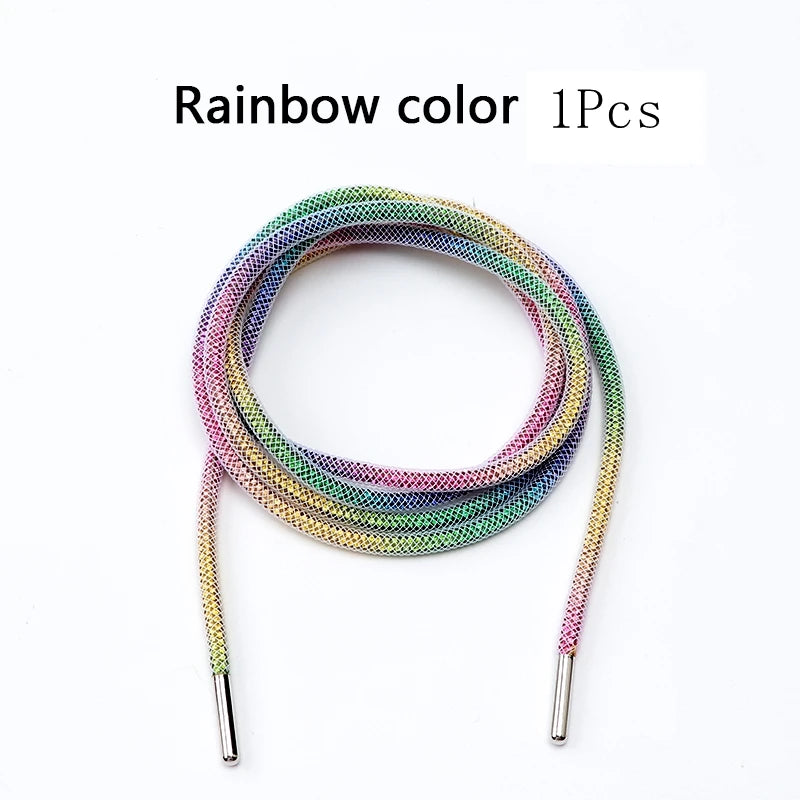 Colorful Shiny Shoestrings Sneakers Luxury Crystal Rhinestone Rainbow Diamond Shoelaces Round Clothes Bags Belt Shoe Accessories