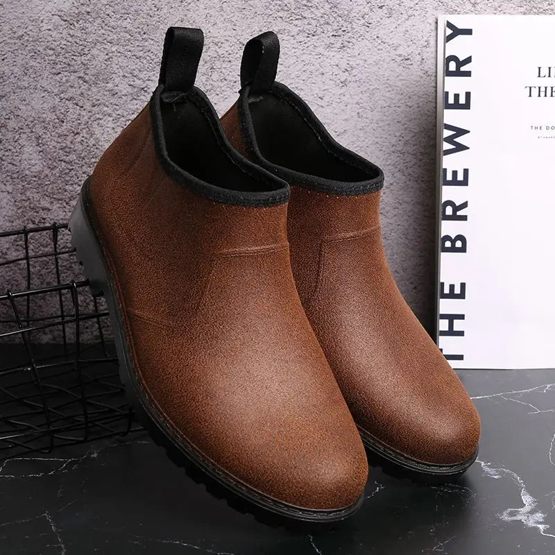 Young Outdoor Men's Rain Boots Work Summer Low Heel Garden Gum Without Lacing Low-heel Male Shoes Gumboots Comfortable 2025 Mud
