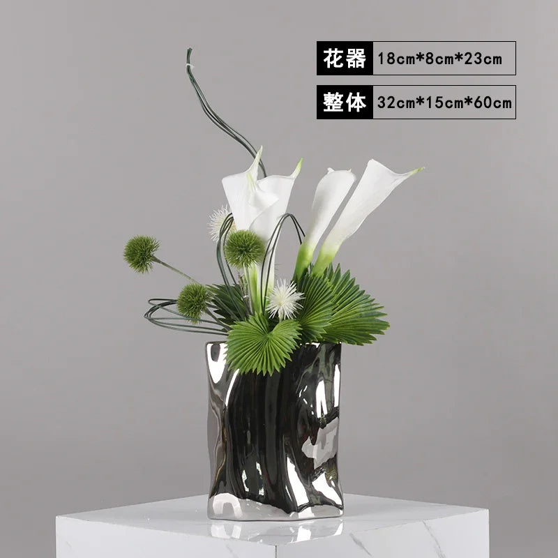 Elegant Artificial Flower Vase Set Home Office Decor Flower Arrangements Model Room Display