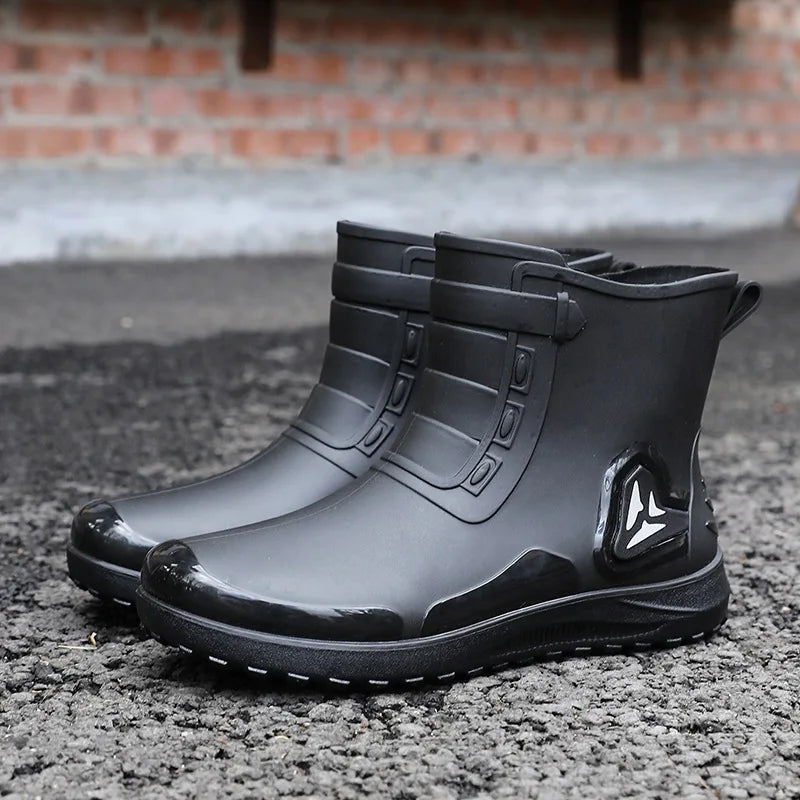 Fashion Outdoor Men's Rain Boots Short Tube Hiking Fishing Water Shoes Anti-slip Chef Work Ankle Boots Waterproof Non-slip Shoes