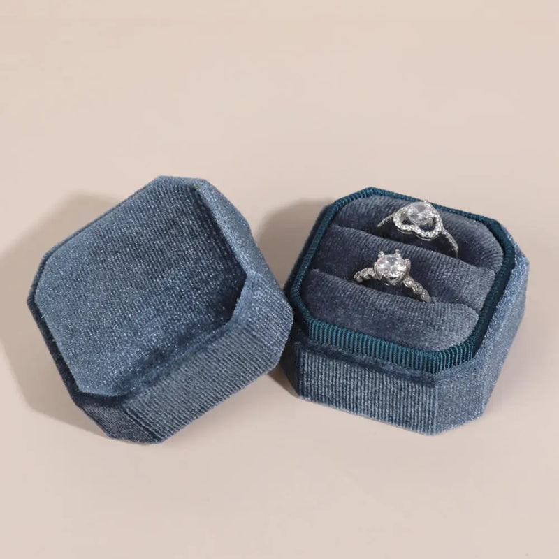 Octagon Velvet Jewelry Box Double Ring Storage Box With Detachable Lid For Engagement Wedding Ring Packaging Display Gift Box
