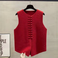 Fashion Cardigan Vest Sleeveless Waistcoat 2025 New Spring O- Neck Solid Button Knitted Women's Clothing Basic Tops