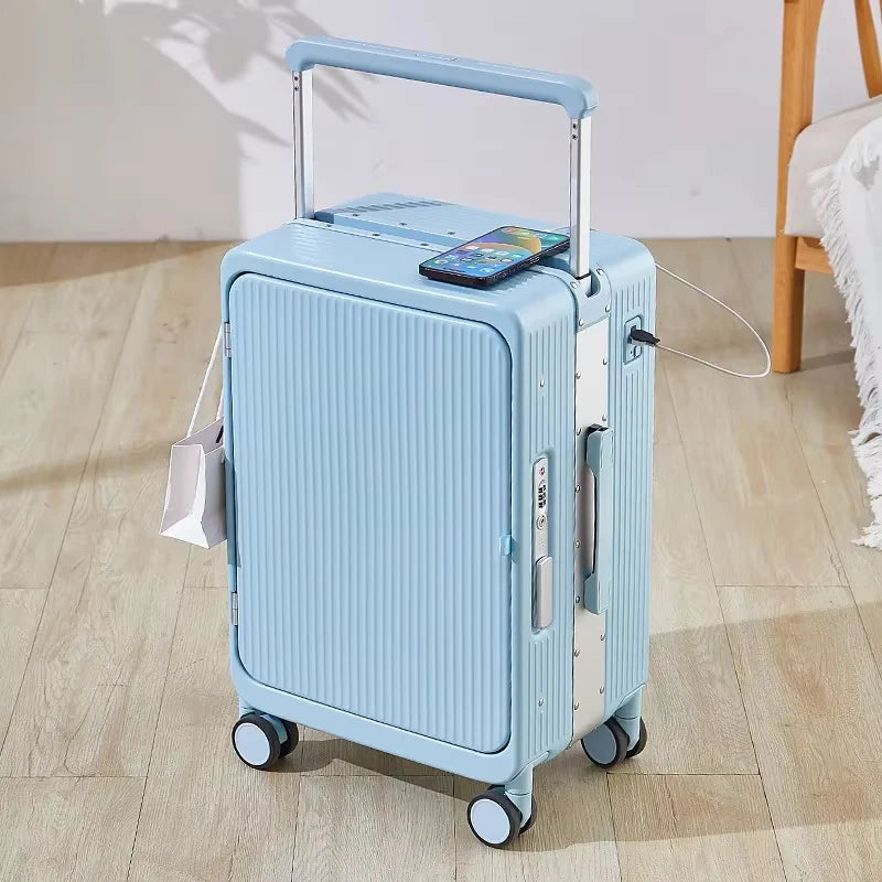 COLENARA 20 Inch Charging Luggage Aluminum Frame Boarding Case 25 Inch Front Opening Laptop Women's Trolley Travel Suitcase
