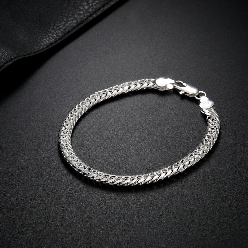 18K Gold 6MM Geometry Chain 925 Sterling Silver Bracelets for Women Men Fashion Wedding Christmas Gifts - Visuel 6 | SAMAG