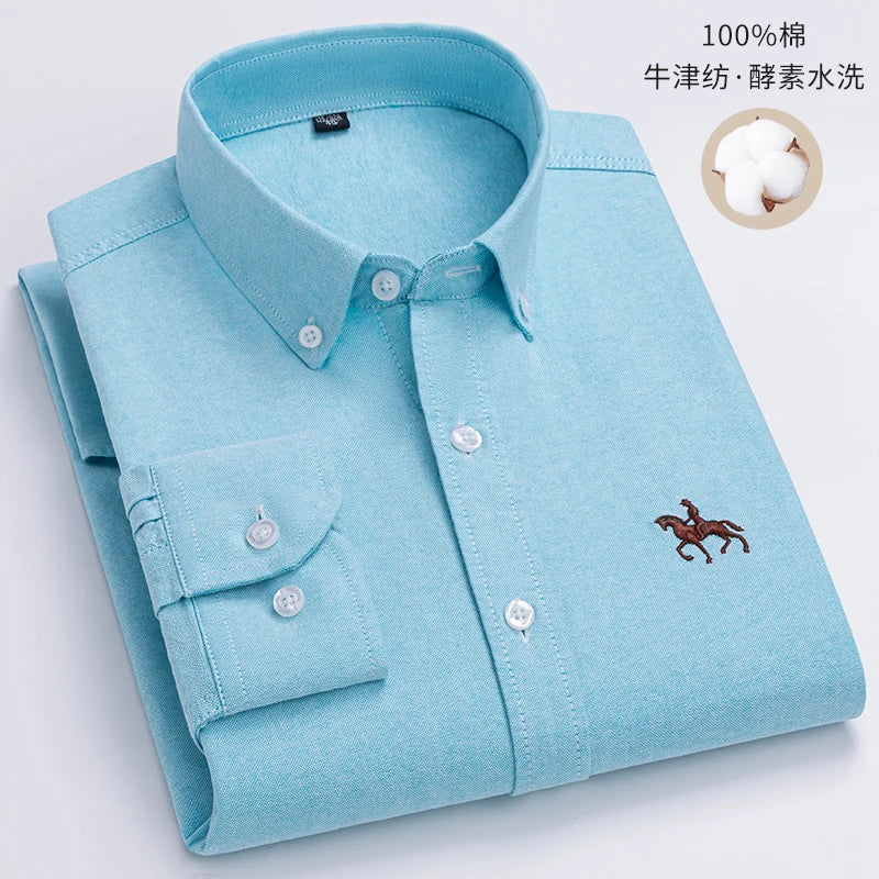 S~6XL Cotton Oxford Shirt For Men's Long Sleeve Plaid | SAMAG