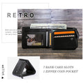 CONTACT'S Genuine Crazy Horse Leather Men Wallets Vintage Trifold Wallet Zip Coin Pocket Purse Cowhide Leather Wallet For Mens
