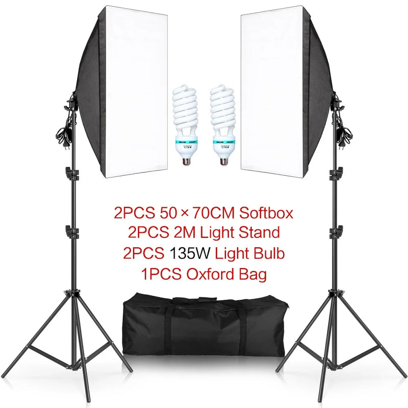SH 2Pcs 50x70cm Photo Studio Kit With Softbox LED Bulbs Light Tripod for YouTube, Tiktok, Studio Portraits, Photography