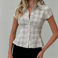 Women's Y2K Plaid Button down Shirt Short Sleeve Blouse - View 9 | SAMAG