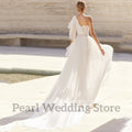 Elegant Boat Neck One Shoulder Wedding Dress Boho Chiffon - View 2 | SAMAG