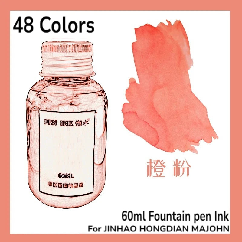60ml 48Colors Fountain Pen Ink Cartridge Writing Dip Pen Ink Refill Stationery School Supplies For JINHAO HONGDIAN MAJOHN