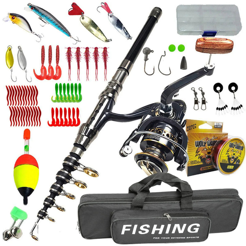 Telescopic Fishing Rod Reel Combo Full Set Portable Long Cast Realistic Soft Baits Minnow Lures Hooks Line For Freshwater Saltwa