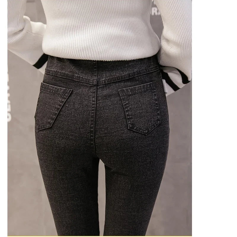 Maternity Pregnancy Skinny Trousers Jeans Pants Elastic Pregnant Women's Feet Stomach Lift  Stretch Denim