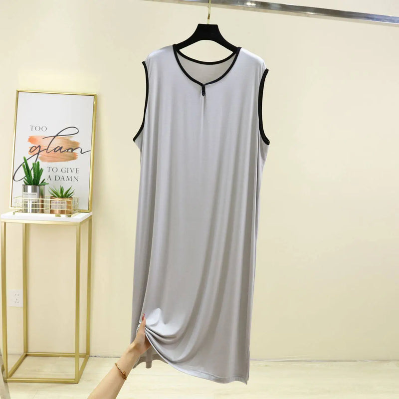 Cool Lightweight Modal Sleepwear Long One-Piece Robe for Men Summer Thin Breathable Naked Sleep Suit Home Comfortable Pajamas