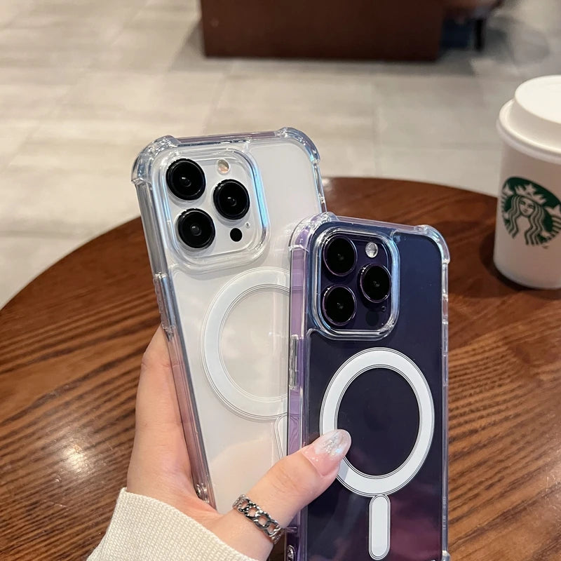 Luxury Wireless Charging For Magsafe Magnetic Phone Case For iPhone 17 16 15 14 11 12 13 Pro Max Shockproof Transparent Cover