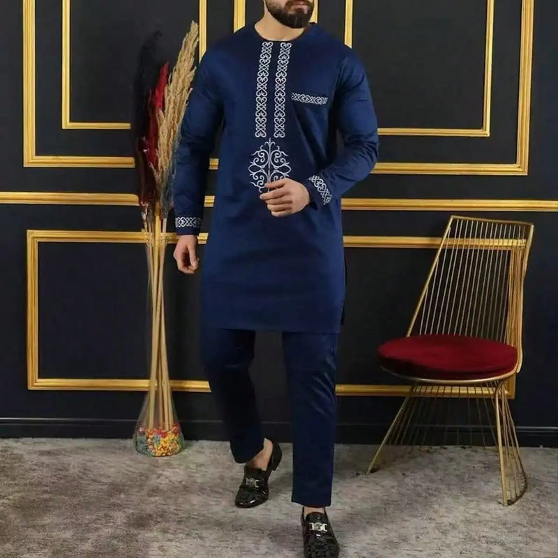 African Traditional Dress Men's Suit Long Sleeve Ethnic Style Printed Patchwork Shirt Casual Pants 2 Piece - View 23 | SAMAG