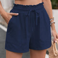 Summer vacation women's shorts loose hot pants high waist elastic casual solid color pants with drawstring pockets women's pants