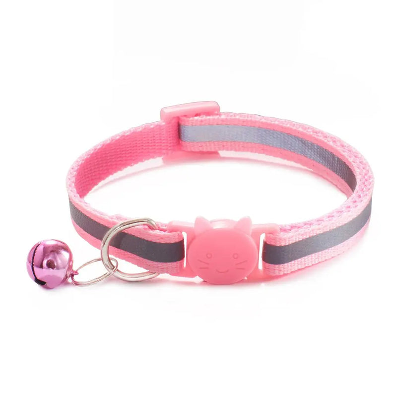 Cute Fashion Adjustable Size Cat Head Pattern Reflective with Bells Cat Collar Pet Accessories Kitten Decor Cat Neck Strap