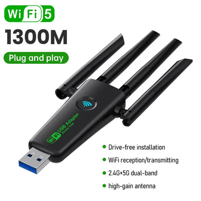 1200Mbps WiFi USB Adapter Dual Band 2.4G+5Ghz Wi - Fi Dongle 4 Antenna 802.11AC USB3.0 High - Speed Wireless Card | SAMAG