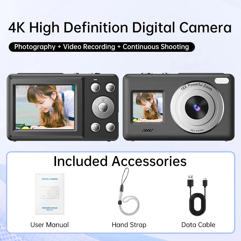 Children's Digital Camera 4800W High Definition Pixel Dual Color Screen 16X Zoom Beauty Feature Front And Back Pixel Camera