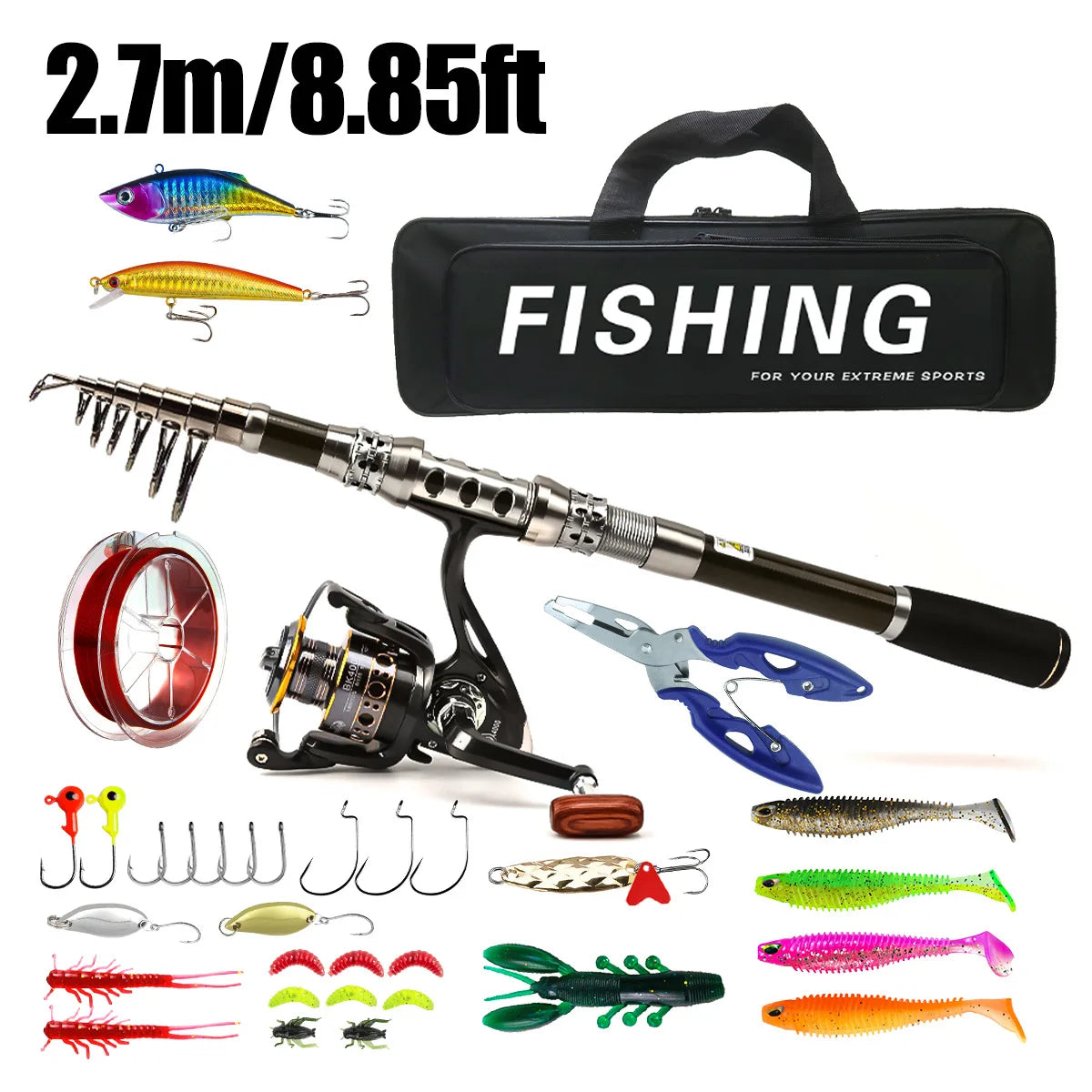 Carbon lure rod wheel set, sea fishing rod, telescopic fishing rod, rotating reel, travel, fresh water fishing set